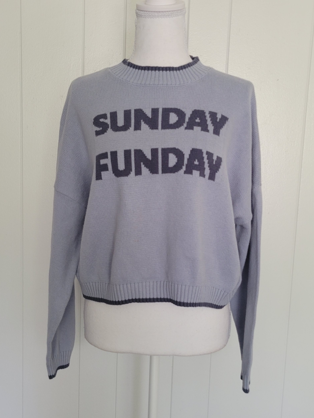 NWT Jessica Simpson Sunday Funday Pullover Sweater Semi Cropped Blue Cotton MD